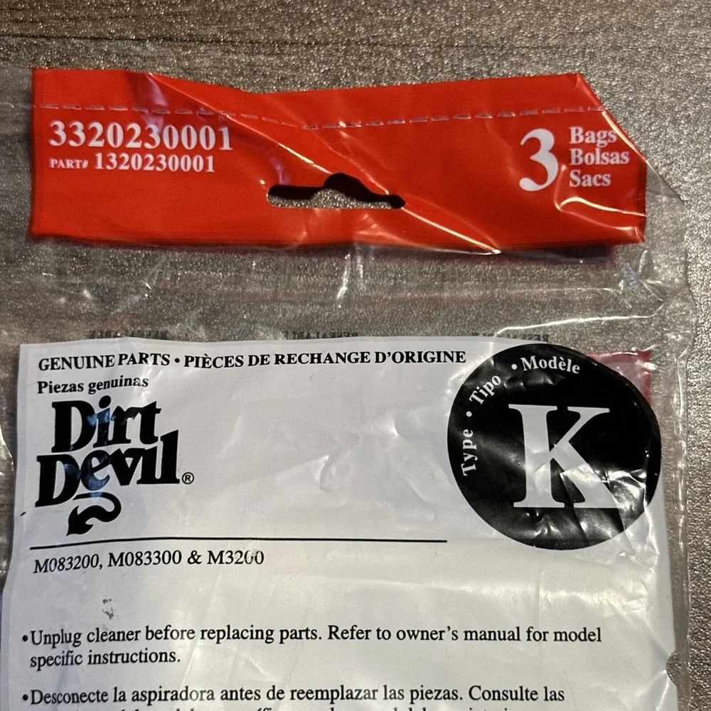 21 BAGS Genuine Parts Dirt Devil TYPE K Upright Stick Vacuum Bags 3320230001‎